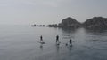 SUP surfers in the sea bay, beautiful islands in the Sea of Ã¢â¬â¹Ã¢â¬â¹Japan, Russia